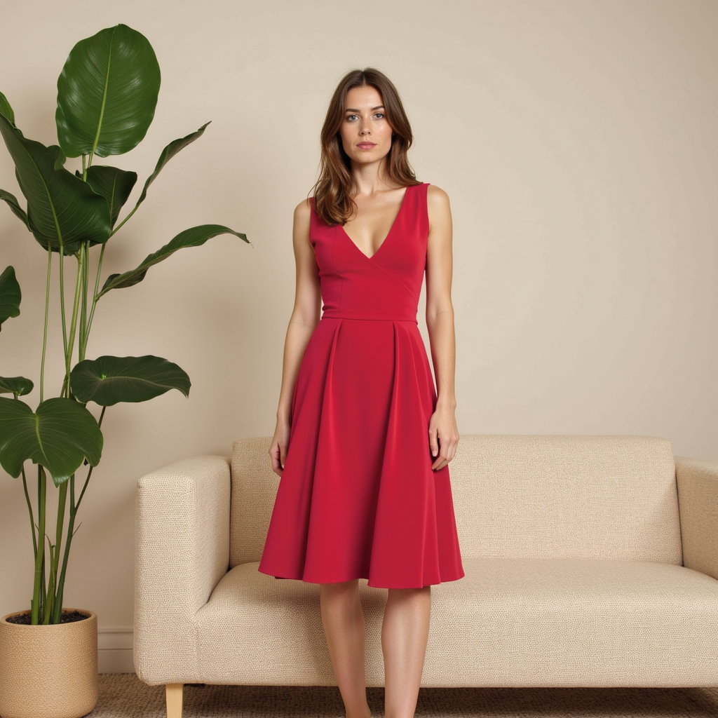 Abito Midi Donna Plissettato Tessuto Fluido Elegante - Vesarelli