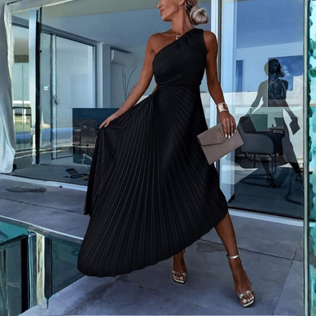 Andrea | Damen Hochzeitsgast Kleid Ein-Schulter Gefaltetes Maxikleid