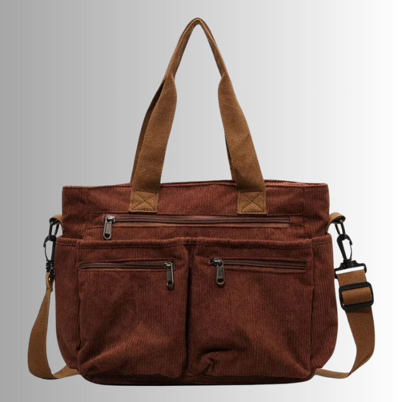 Stilvolles Schultertasche Cord mit Reißverschlusstaschen