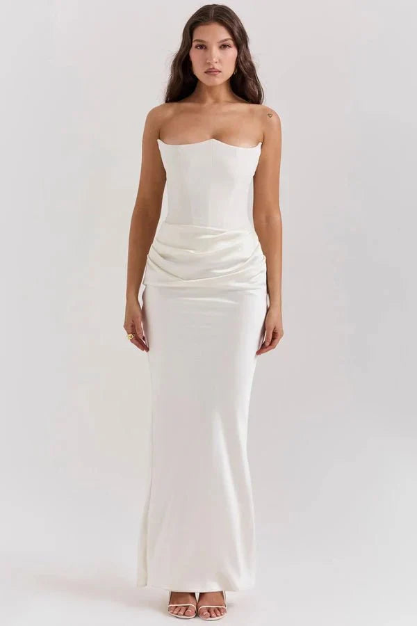 Sloane Dress – Trägerloses Korsett-Maxikleid aus Satin