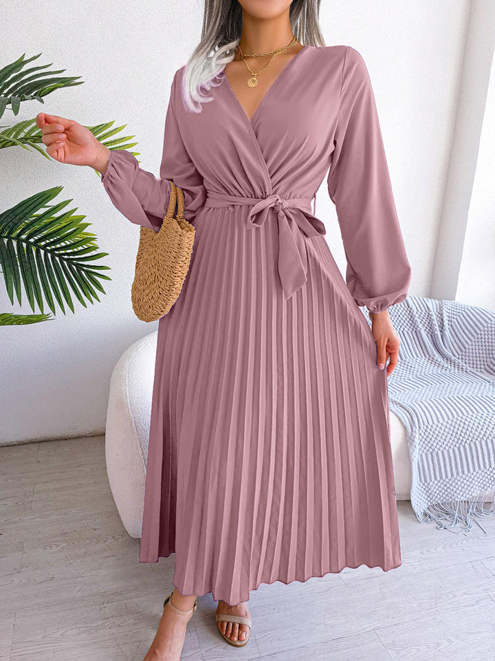 Alicia - Elegantes Maxikleid mit Plissee und Gürtel für Damen
