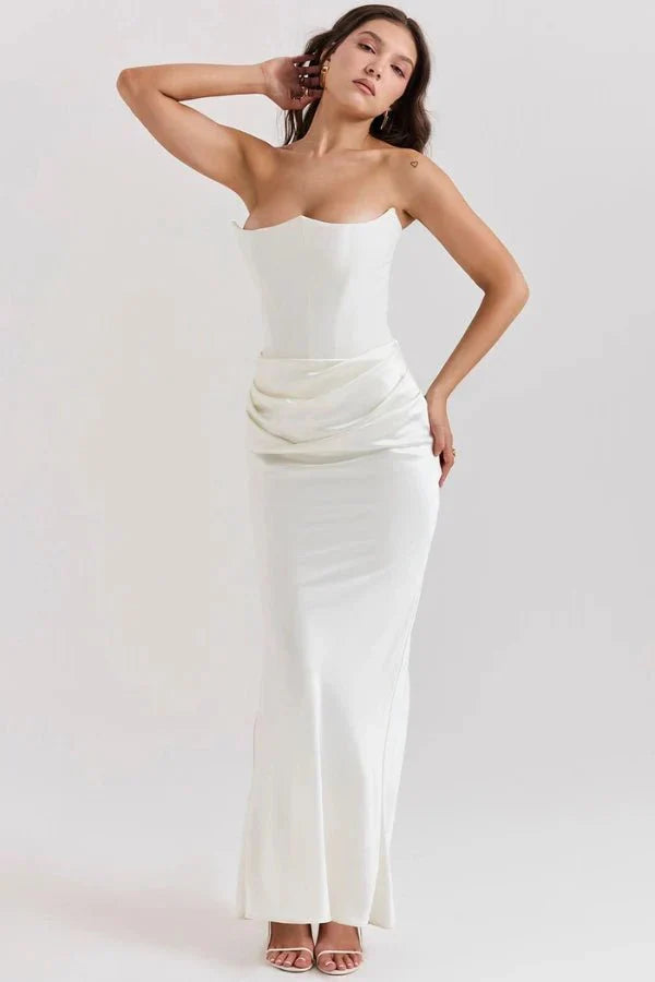 Sloane Dress – Trägerloses Korsett-Maxikleid aus Satin