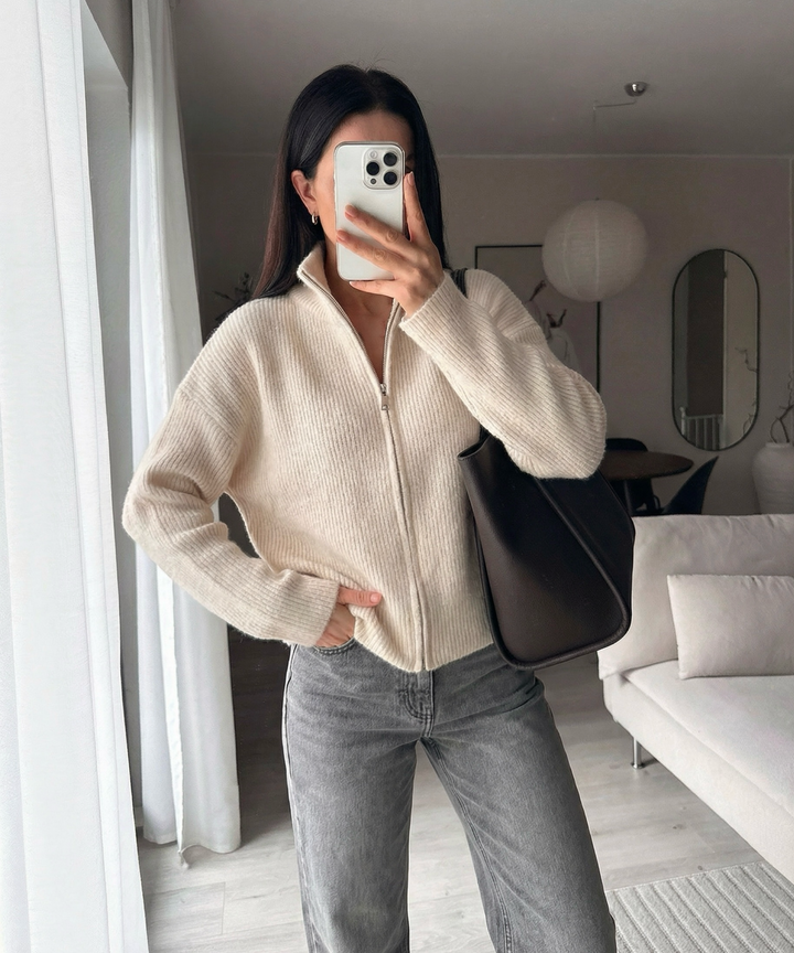 Zip Strickjacke Helena Uni Beige