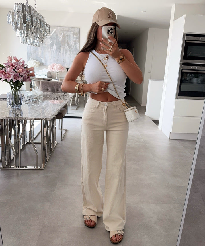 Stretch Dad Fit Mid Rise Jeans Fina Creme