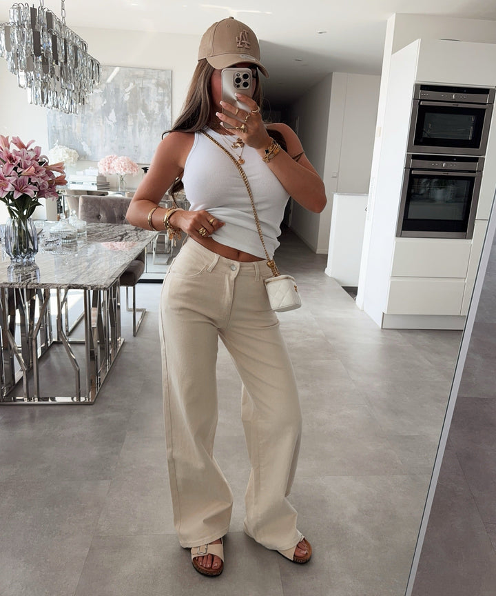 Stretch Dad Fit Mid Rise Jeans Fina Creme