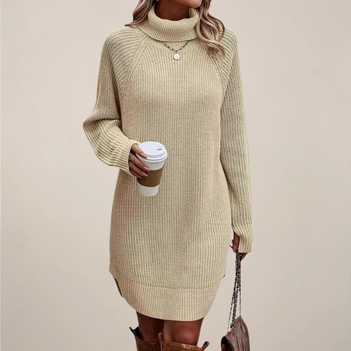 Magdalena | Damen Rollkragen-Pulloverkleid mit langen Ärmeln