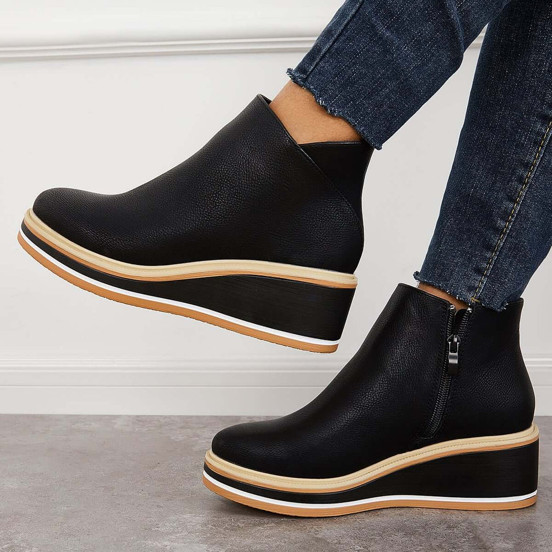 Damen-Wedge-Stiefeletten mit Plateau und Reißverschluss