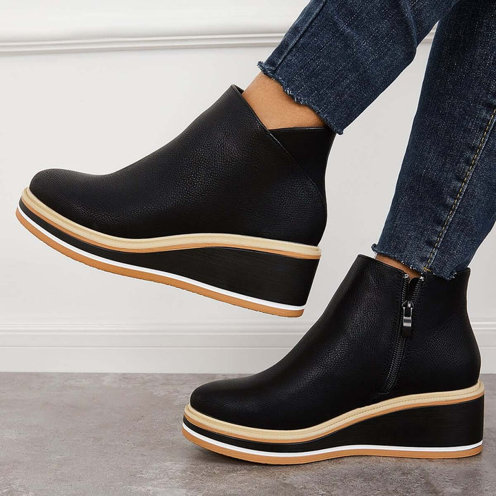 Damen-Wedge-Stiefeletten mit Plateau und Reißverschluss