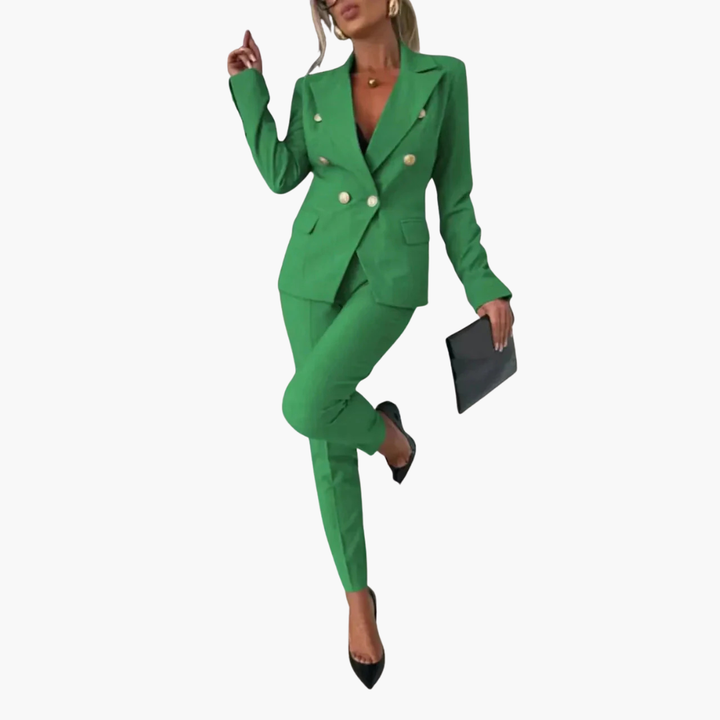 Blazer Damenblazer mit Knöpfen und gerader Hose – elegantes Zweiteiler-Set