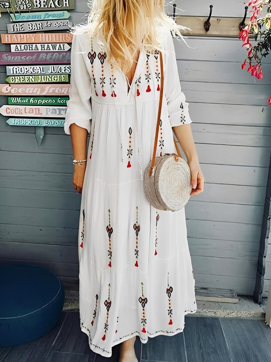 Jean - Boho-Kleid mit V-Ausschnitt und Blumenmuster für Damen