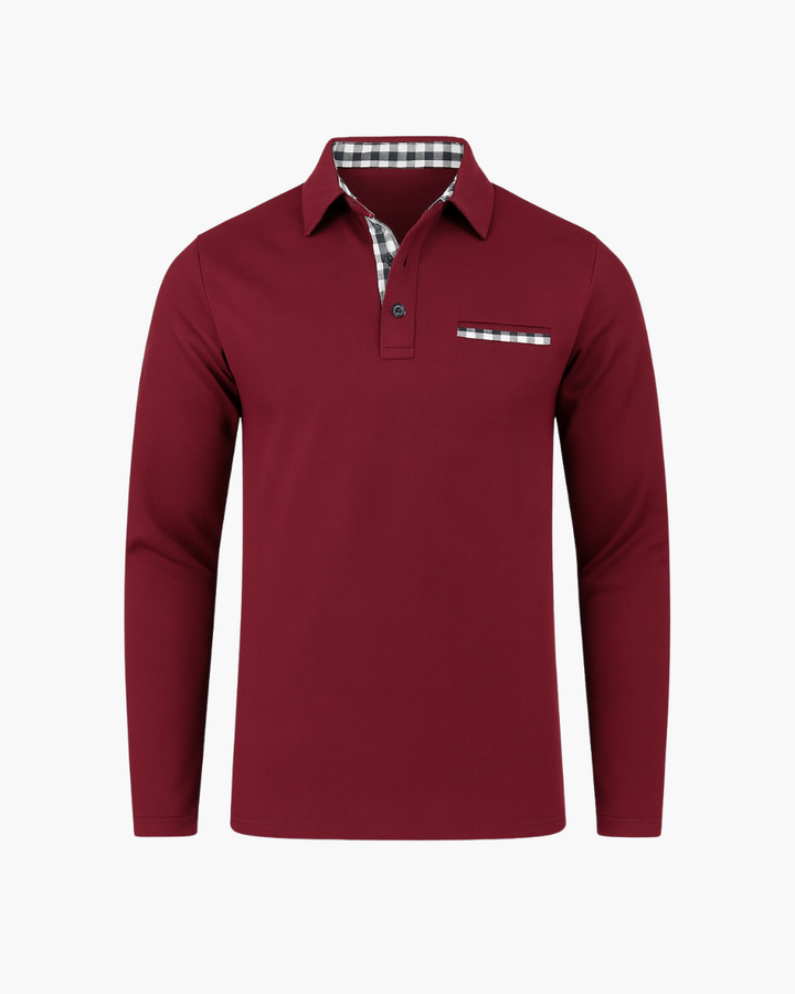 Slim Fit Langarm Poloshirt mit Kontrastkragen
