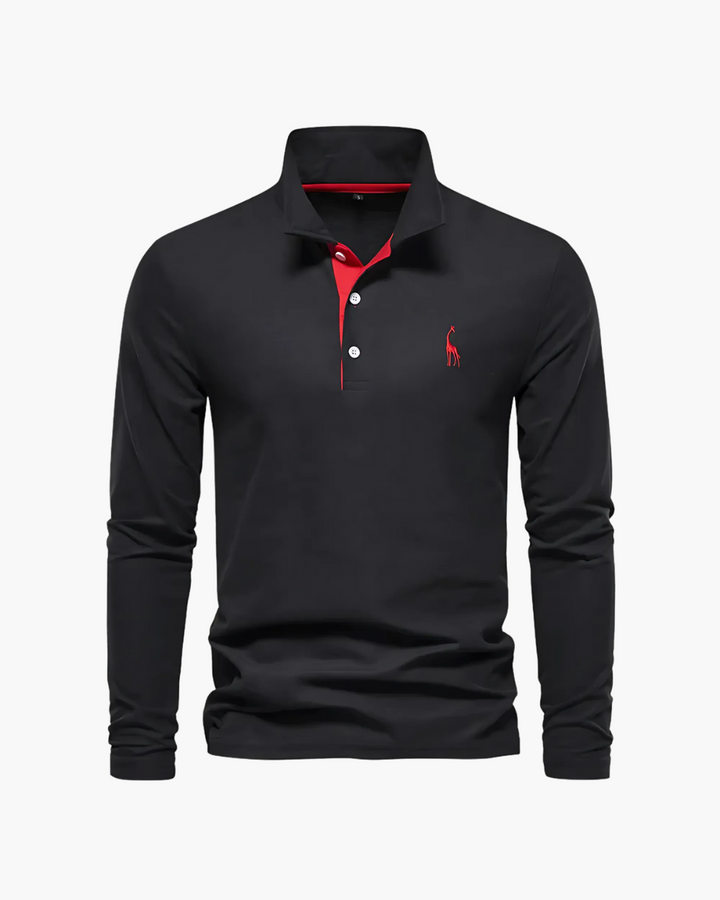 Schlank geschnittenes Langarm Poloshirt mit Kontrastkragen