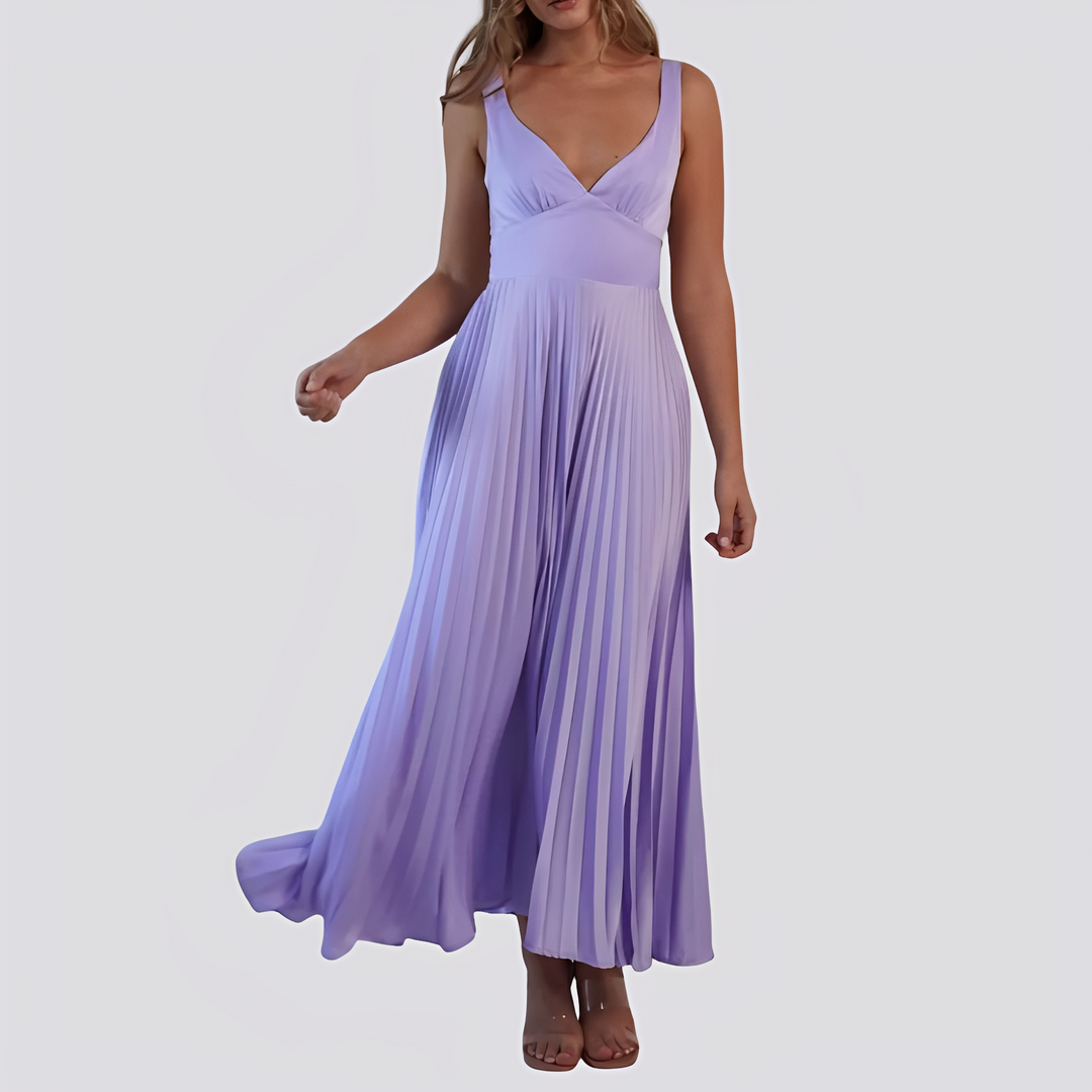 Sabrina - Elegantes Maxikleid mit Plissee und V-Ausschnitt für Damen