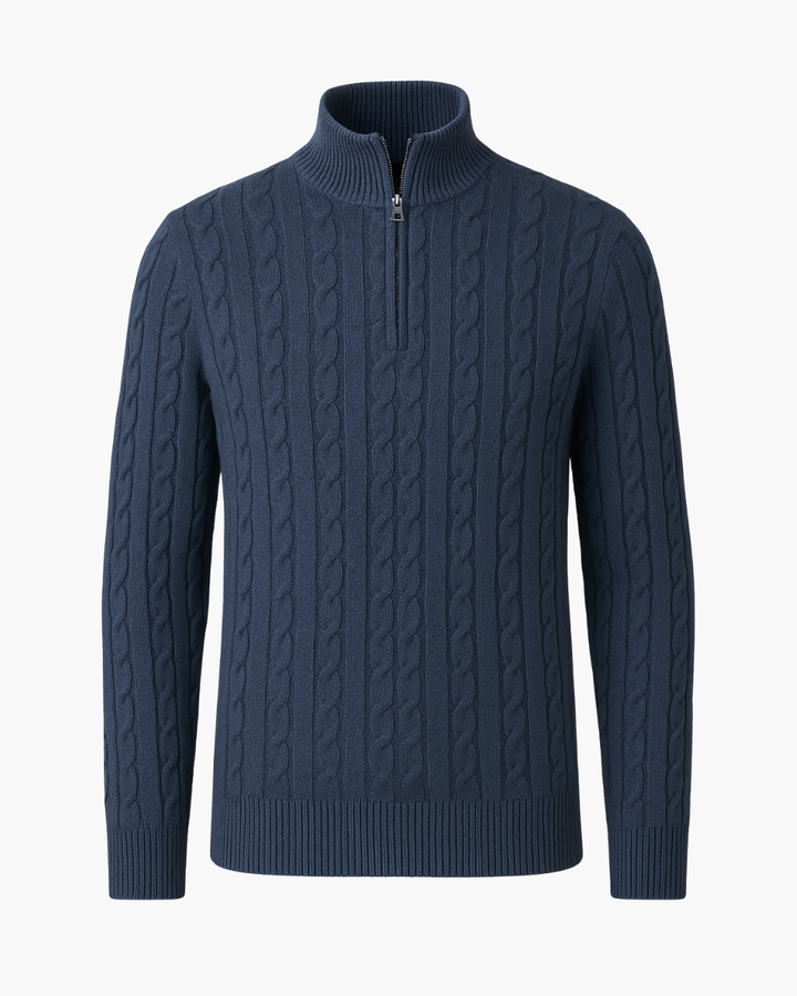 Halbzip Troyer Strickpullover mit Zopfmuster