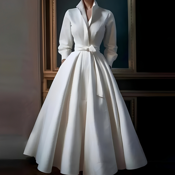 Megan - Elegantes lang geschnittenes Damenkleid mit Taillengürtel