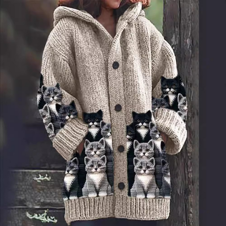 Strickjacke Mit Kapuze | Katzenmotiv