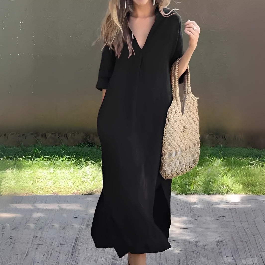 Lucie - Bequemes, locker geschnittenes Damenkleid mit V-Ausschnitt