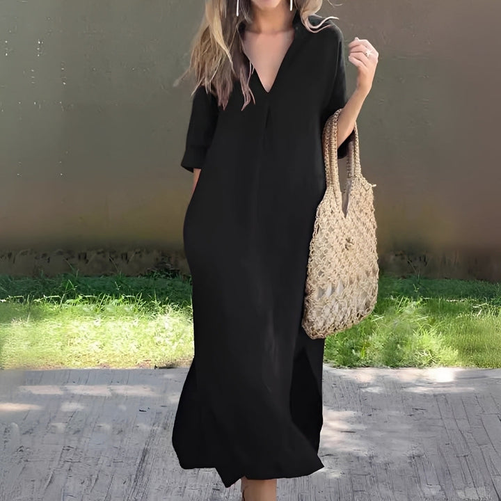 Lucie - Bequemes, locker geschnittenes Damenkleid mit V-Ausschnitt