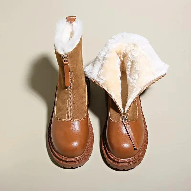 Damen Winterstiefel | Schneeschuhe Profilsohle Mit Frontreißverschluss