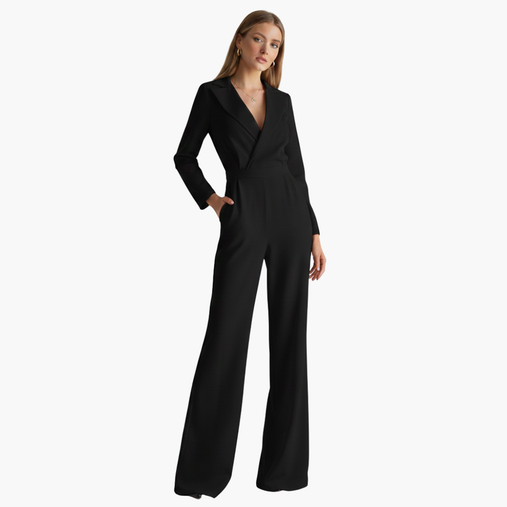 Jumpsuit langarm elegant für Damen – Hemdkragen & weite Beine
