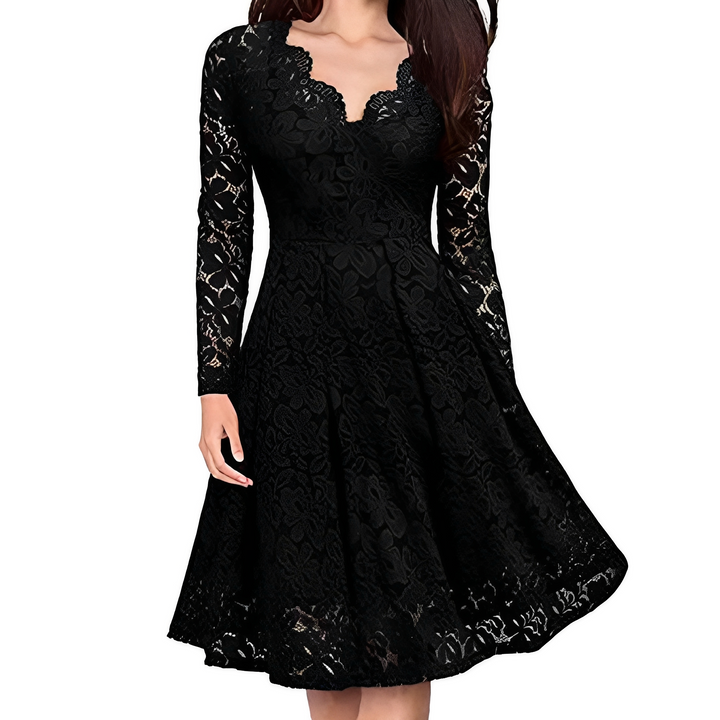 Leonie - Elegantes langärmeliges Kleid mit V-Ausschnitt für Damen
