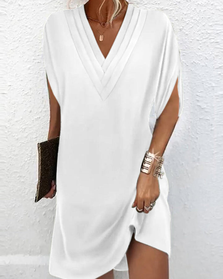 Mia – Elegant Solid Color Slit Sleeve Dress - Image 6