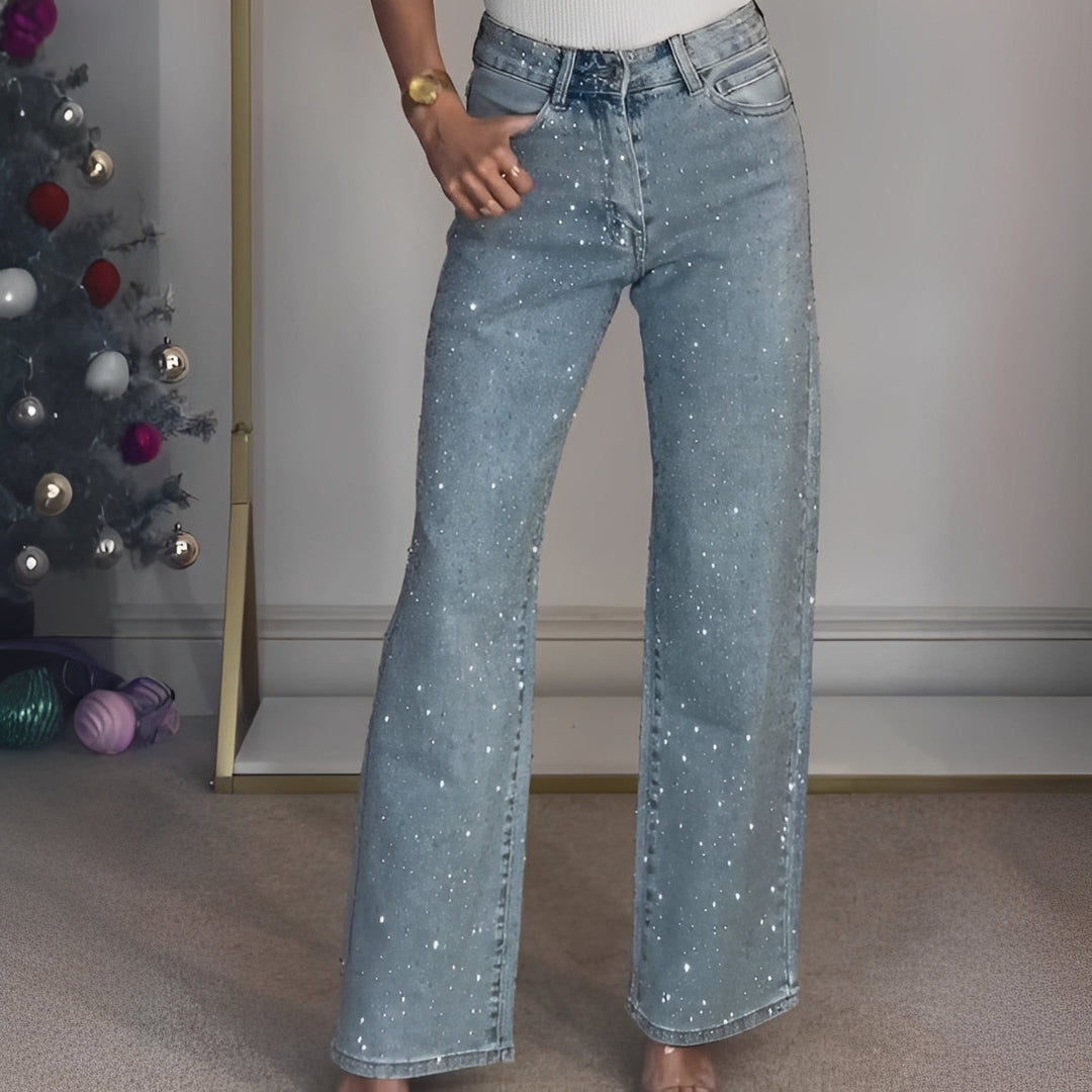 Sandra - Schicke glitzernde Damenhose mit hohem Bund