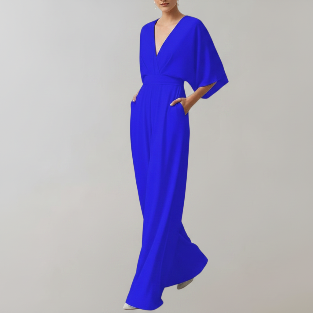 Jumpsuit mit V-Ausschnitt und weiten Ärmeln – elegante Damenmode