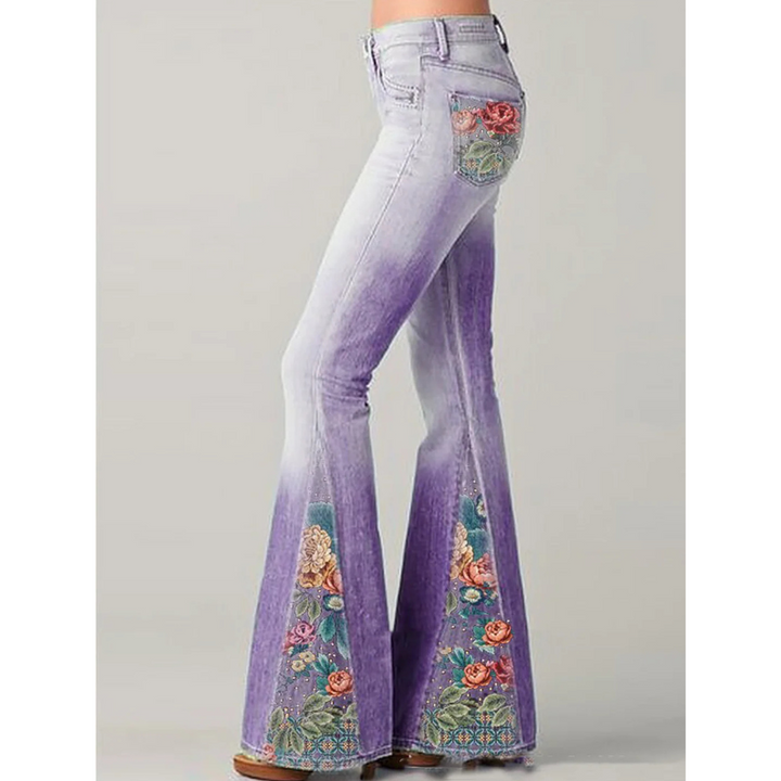 Damen-Jeans mit Blumenstickerei | Schlagjeans