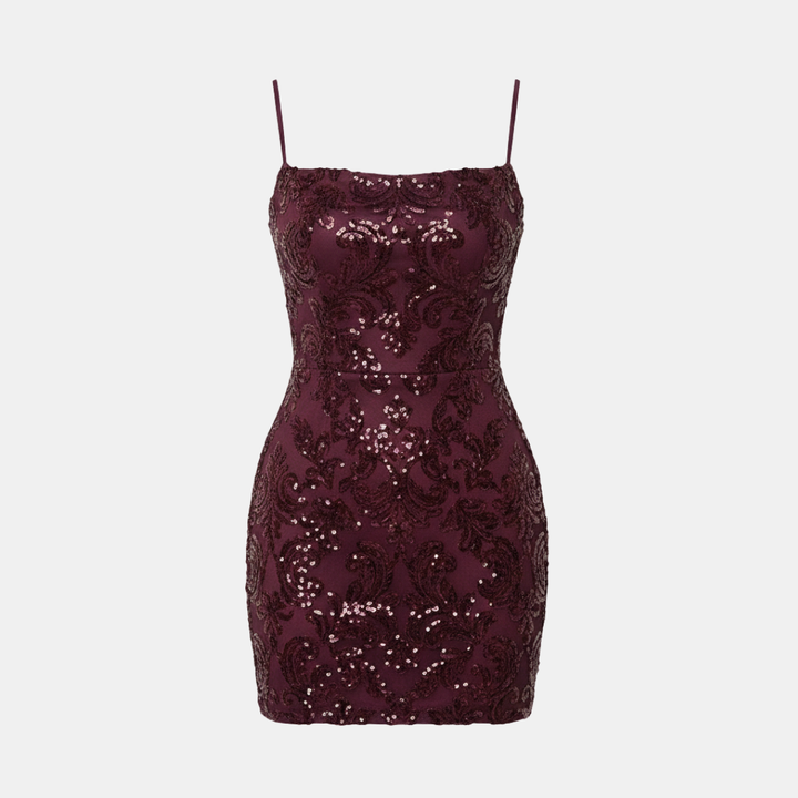 Charlotte – Sequin Burgundy Mini Dress Strappy Party - Image 7