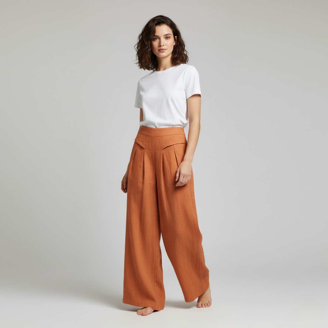 Leinenhose Damen Hoch geschnitten Weite Hosenbeine