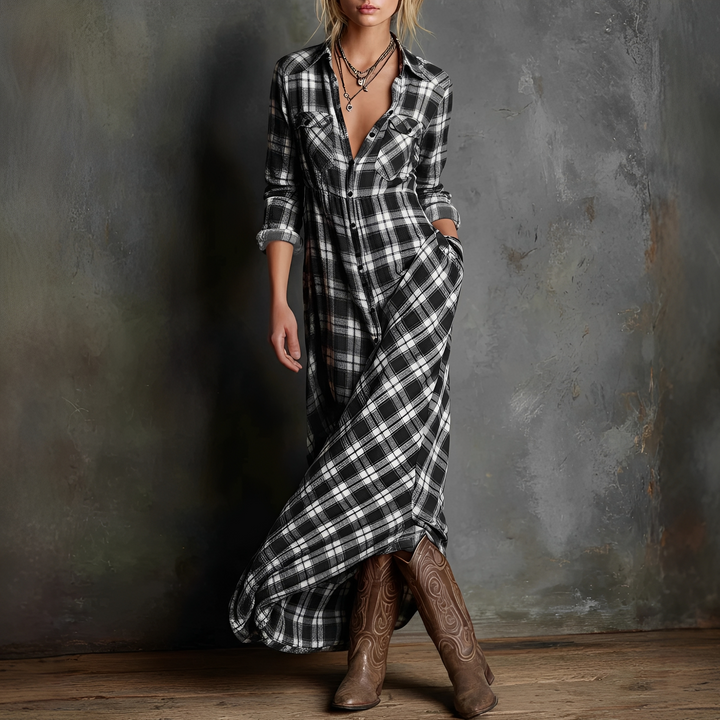 Libby - Lässiges Kleid mit kariertem Revers für Damen