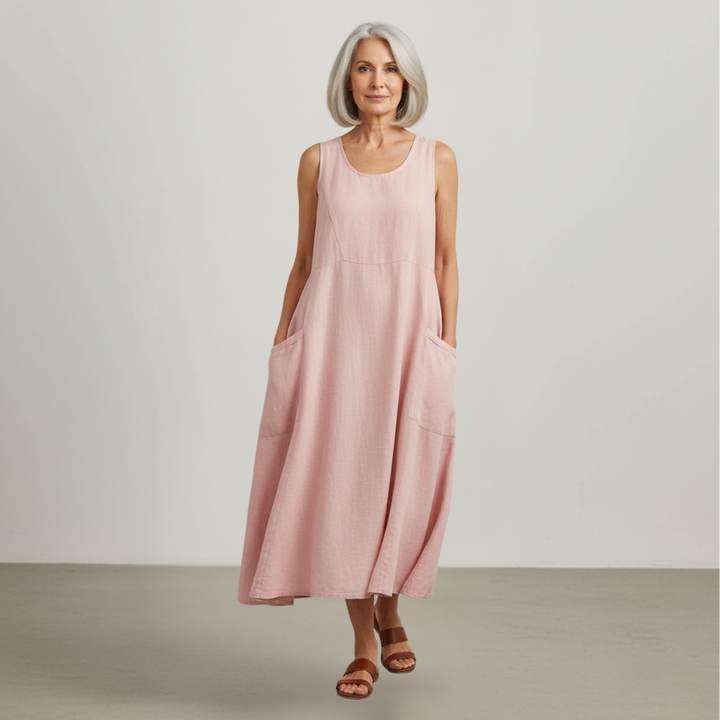 Leinenkleid für Damen, Sommer, lockere Passform