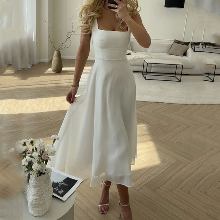 Anke | Damen Hochzeitsgast Elegantes Eckiges Midikleid