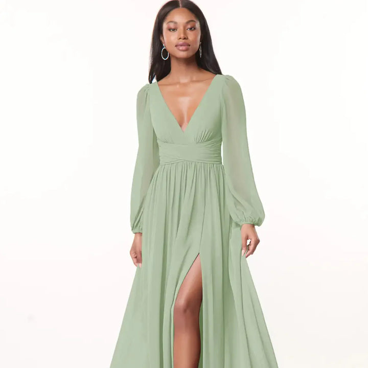 Vestido Dama de Honor Chifón Manga Larga
