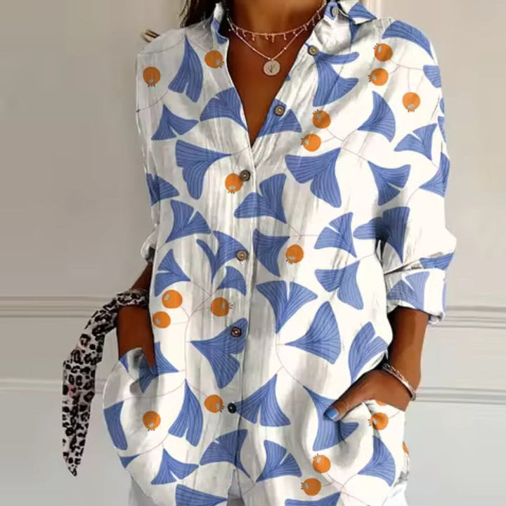 Damen Bluse mit Blumenprint und Knöpfen