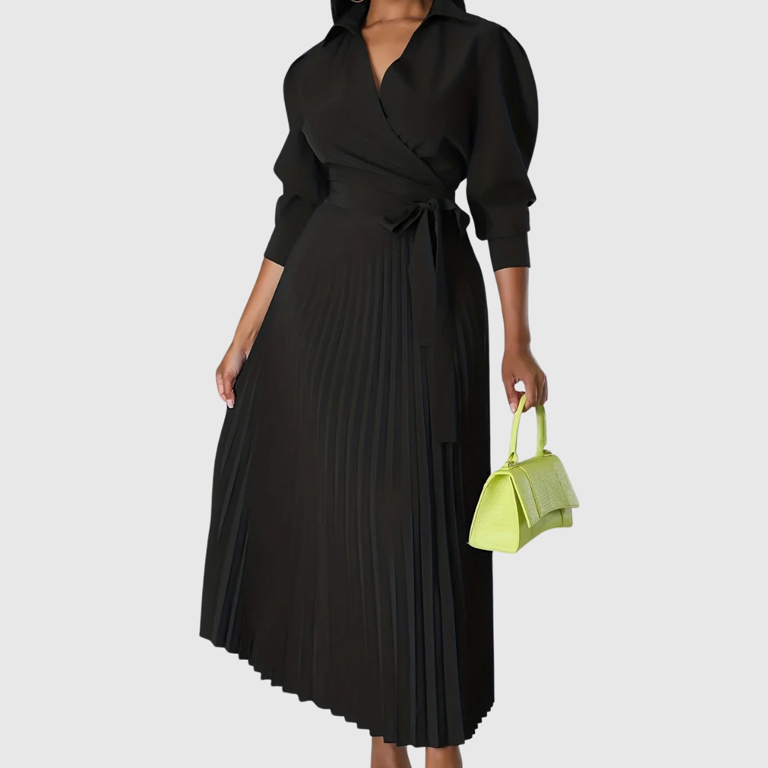 Elise – Schickes Midikleid mit V-Ausschnitt und plissiertem Detail