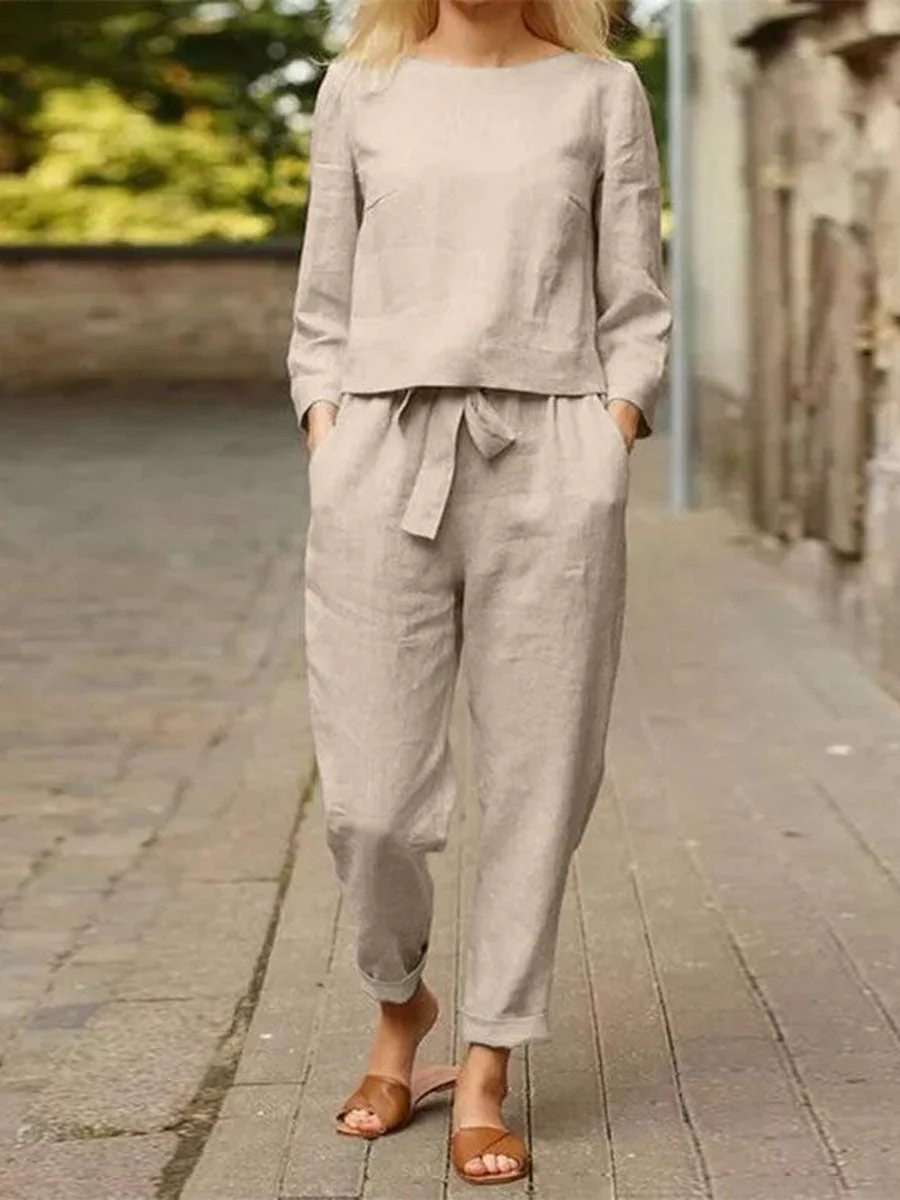 Ursula | Damen Freizeit-Set mit langärmligem Oberteil und Gürtelhose