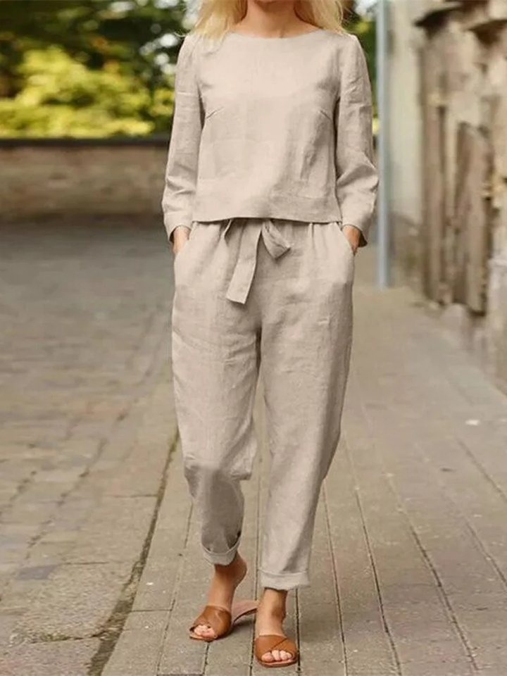 Ursula | Damen Freizeit-Set mit langärmligem Oberteil und Gürtelhose