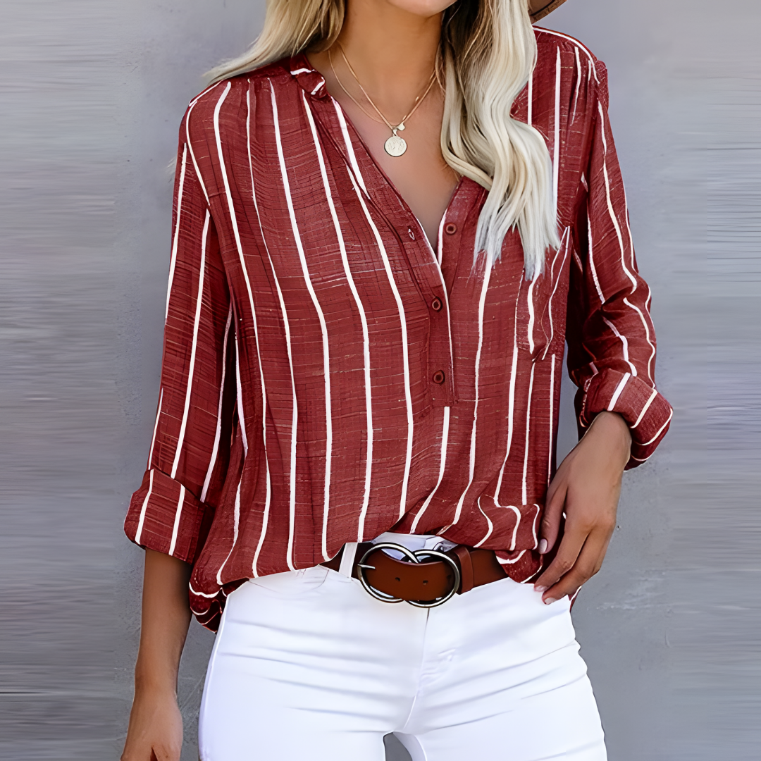 Damen Gestreifte Bluse Mit V-Ausschnitt