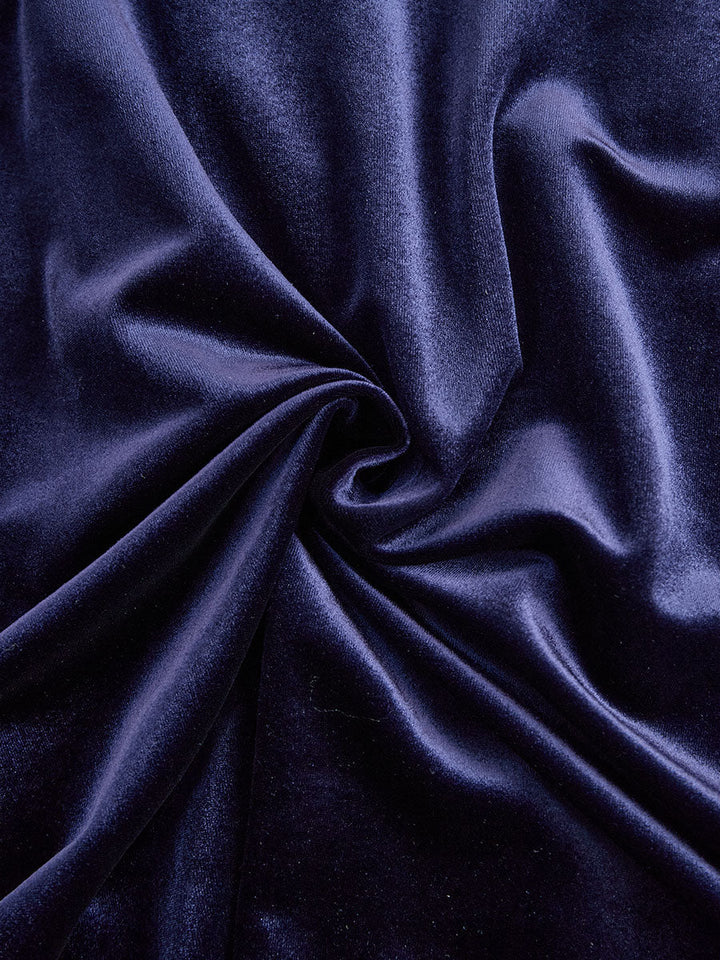 Damen-Midi-Kleid aus marineblauem Samt mit langen Ärmeln