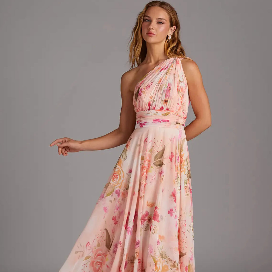 Brautjungfernkleid aus Chiffon mit Blumenmuster