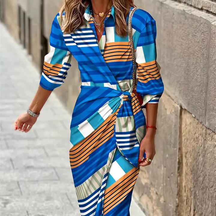 Damen-Wickelkleid mit Print, V-Ausschnitt und Bindegürtel