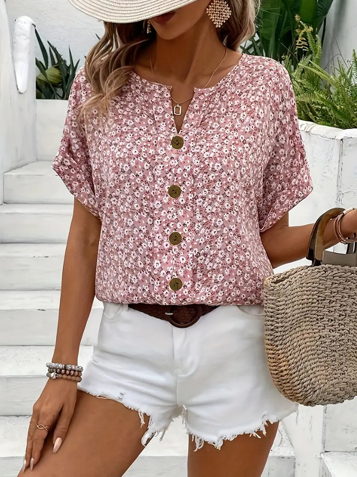 Magdalena | Lässige Florale Sommerbluse mit Knopfleiste