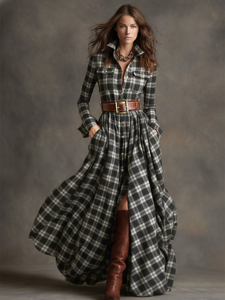 Helena – Kariertes Maxi-Hemdkleid