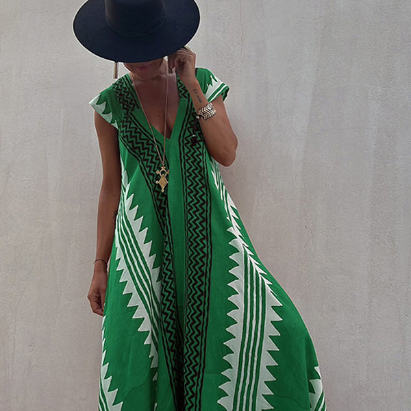 Damen-Maxikleid in A-Linie mit Ethno-Print