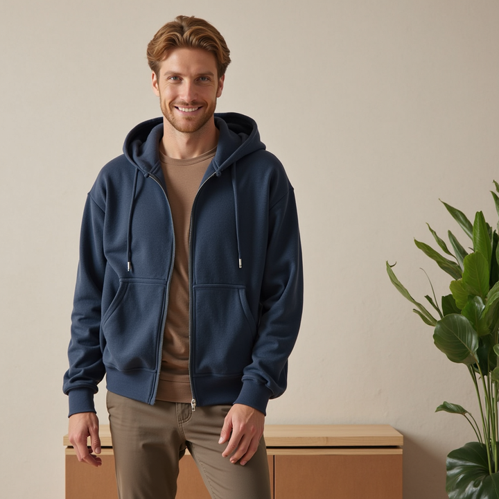Felpa Uomo con Cappuccio Zip Intera Stile Classico - Vesarelli