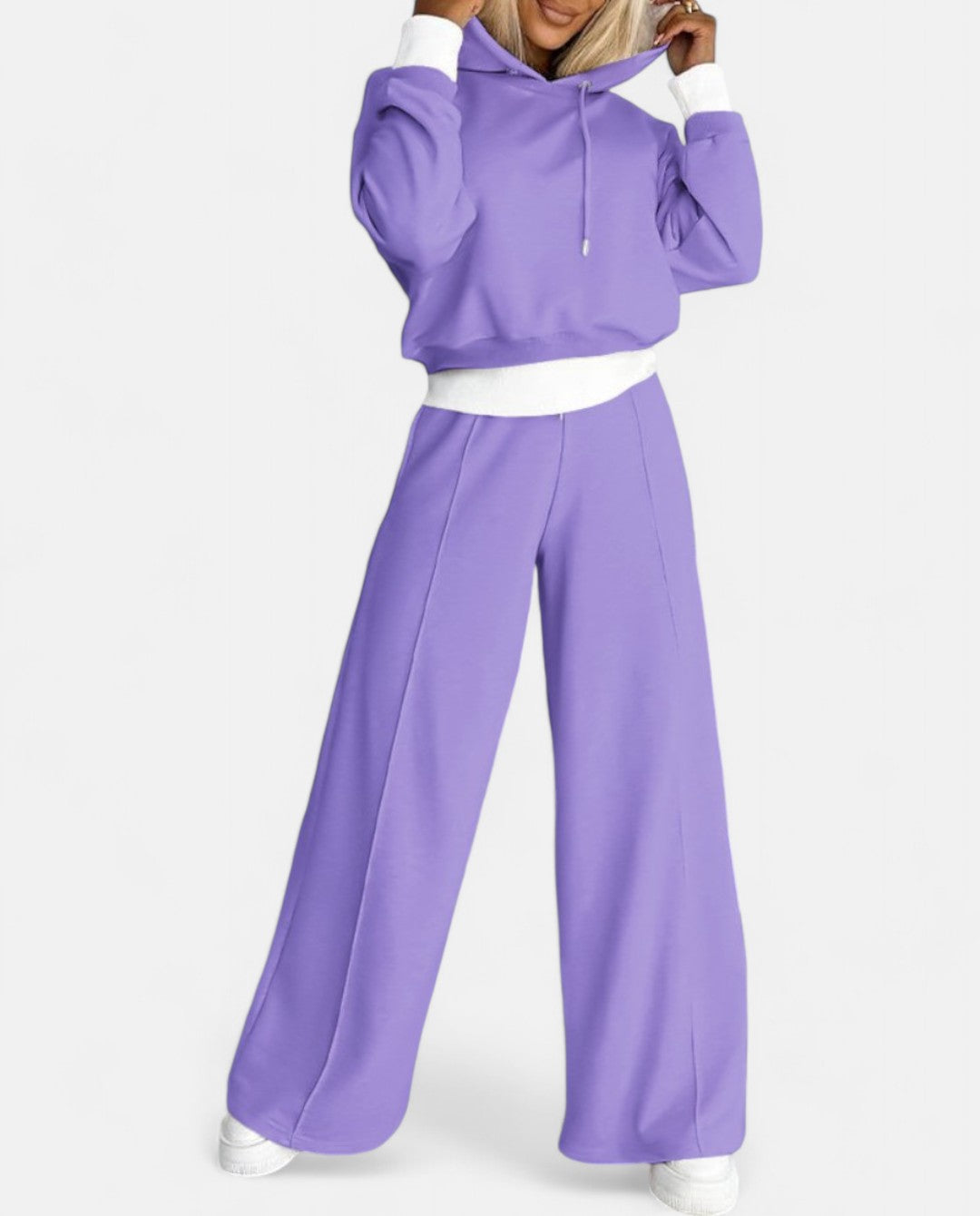 2-teiliges Set aus einem zweifarbigen Kapuzenpulli mit verstellbarem Kordelzug, passend zur Hose mit weitem Bein