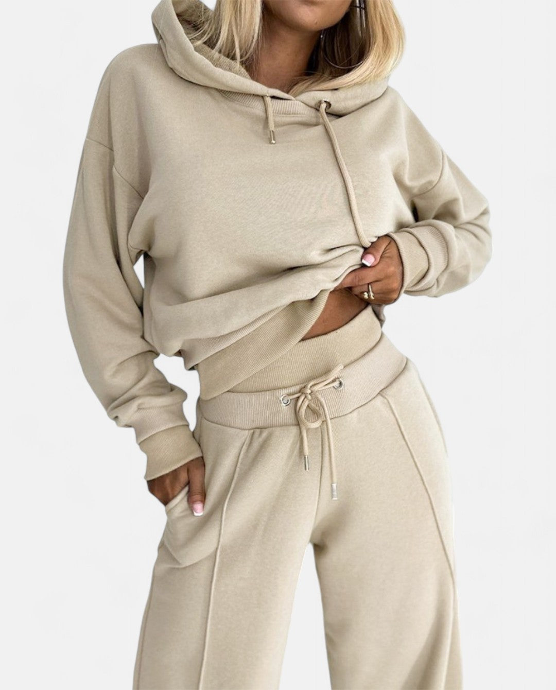 2-teiliges Set aus einem zweifarbigen Kapuzenpulli mit verstellbarem Kordelzug, passend zur Hose mit weitem Bein
