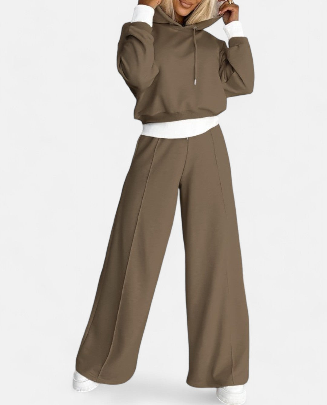 2-teiliges Set aus einem zweifarbigen Kapuzenpulli mit verstellbarem Kordelzug, passend zur Hose mit weitem Bein